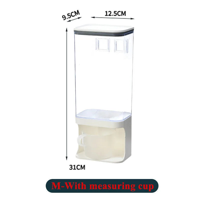 Wall Mounted Divided Rice Cereal DispenserPlastic transparent storage dry food dispenser dry food fruit storage box for Kitchen