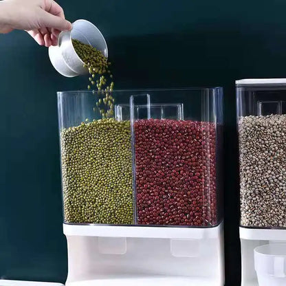 Wall Mounted Divided Rice Cereal DispenserPlastic transparent storage dry food dispenser dry food fruit storage box for Kitchen