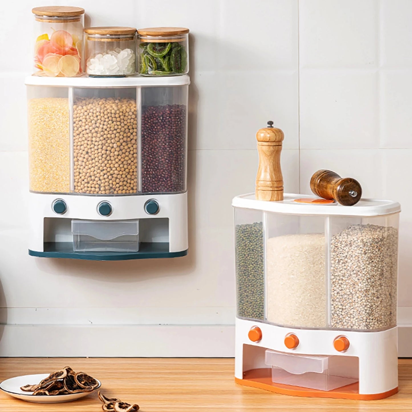 Wall-Mounted Kitchen Auto Cereal Dispenser Rice Dispenser Rice Storage bucket Grain Storage Tank Home Dry Food Ducket Container