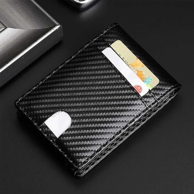 Wallet Card Holder Compatible with AirTag Slim Bifold Short Wallets ID Cards Case Carbon Firber Texture for Women Men
