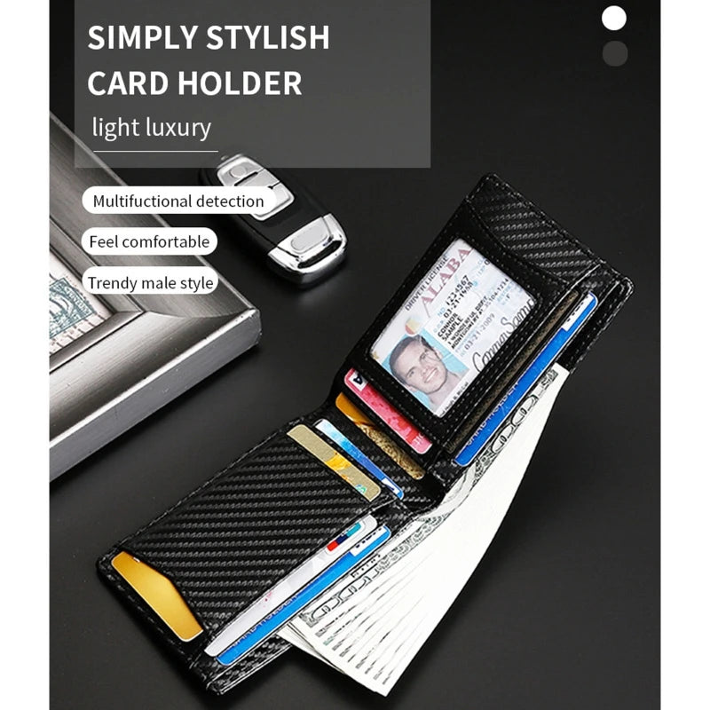 Wallet Card Holder Compatible with AirTag Slim Bifold Short Wallets ID Cards Case Carbon Firber Texture for Women Men