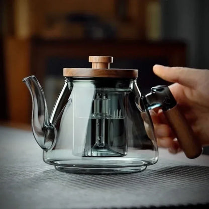Walnut High Borosilicate Glass Tea Pot  Tea Cooking and Cooking Dual Purpose High Capacity Tea Pot