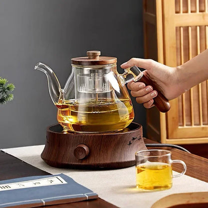 Walnut High Borosilicate Glass Tea Pot  Tea Cooking and Cooking Dual Purpose High Capacity Tea Pot