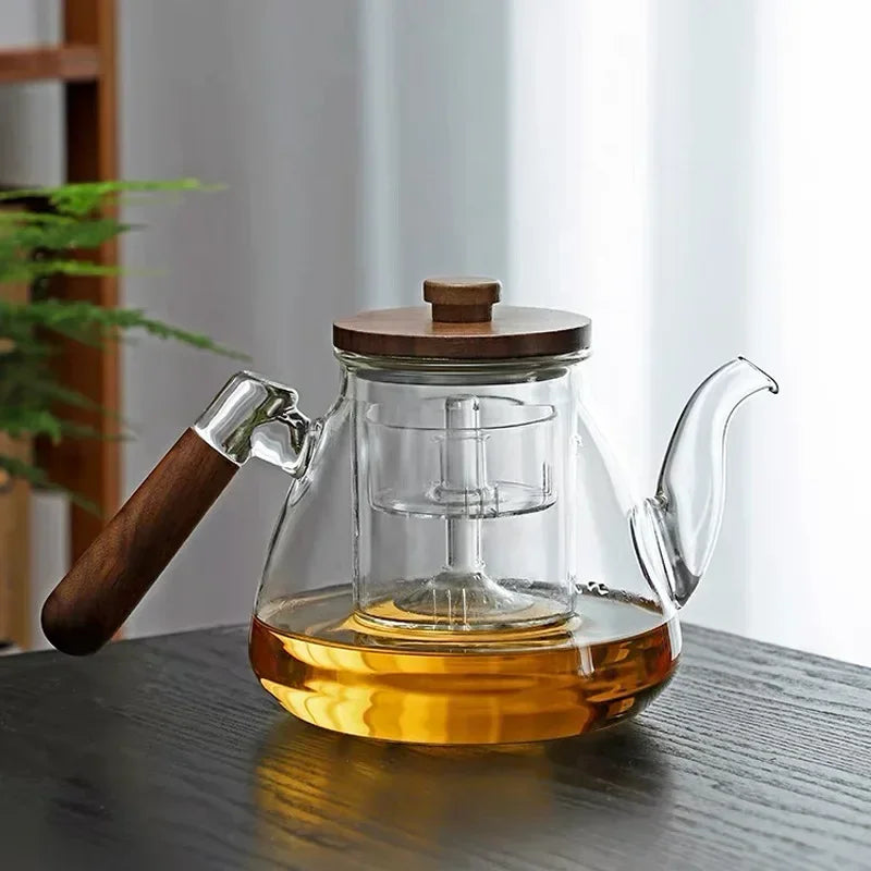 Walnut High Borosilicate Glass Tea Pot  Tea Cooking and Cooking Dual Purpose High Capacity Tea Pot