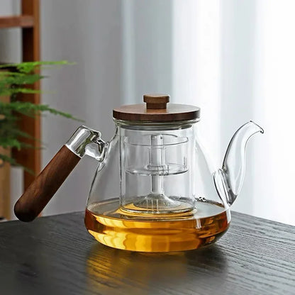 Walnut High Borosilicate Glass Tea Pot  Tea Cooking and Cooking Dual Purpose High Capacity Tea Pot