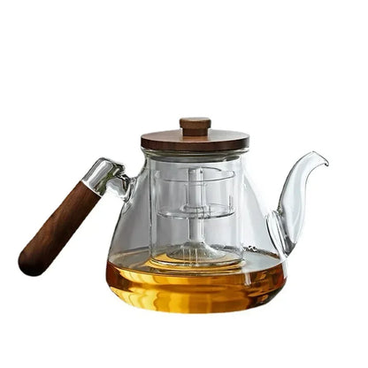 Walnut High Borosilicate Glass Tea Pot  Tea Cooking and Cooking Dual Purpose High Capacity Tea Pot