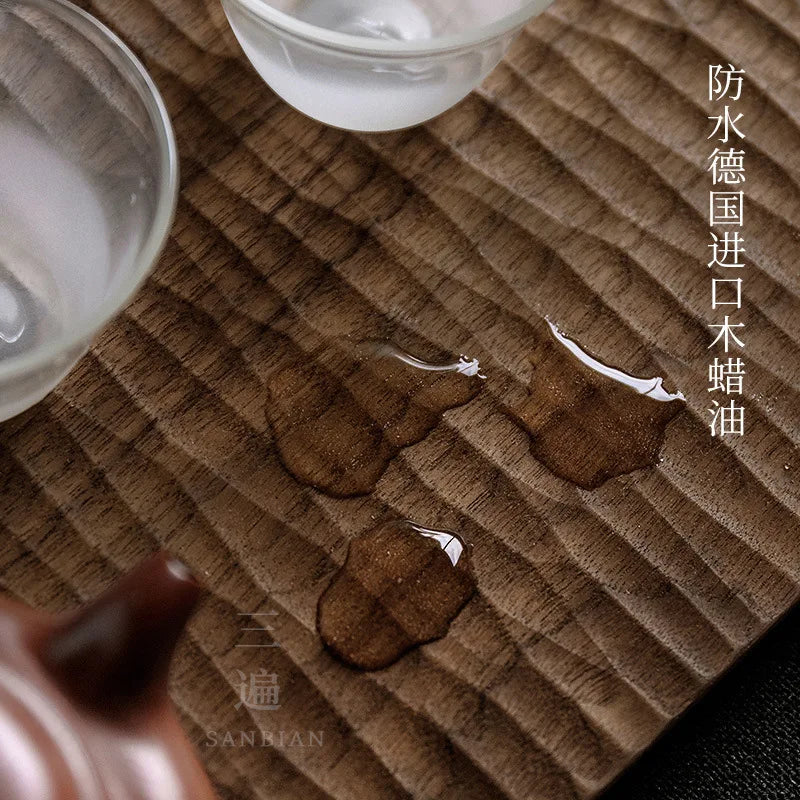 Walnut Kung Fu Tea Set Tray Carved Texture Dry Pour Tea Tray Kung Fu Accessories