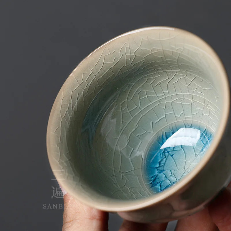 Wanfu Ice Crack Ice Flower Master Cup Single Cup Gracked Glaze Supportable Kung Fu Tea Set Teacup Single Tea Cup Tea Cup