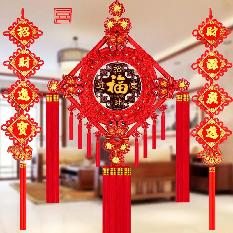 Ward Off Evil Spirits Peach Wood Blessing Chinese Knot Pendant Couplet Living Room Porch Wall Decoration Home Hanging Decor