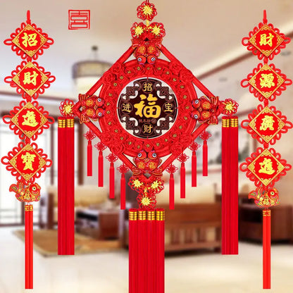 Ward Off Evil Spirits Peach Wood Blessing Chinese Knot Pendant Couplet Living Room Porch Wall Decoration Home Hanging Decor
