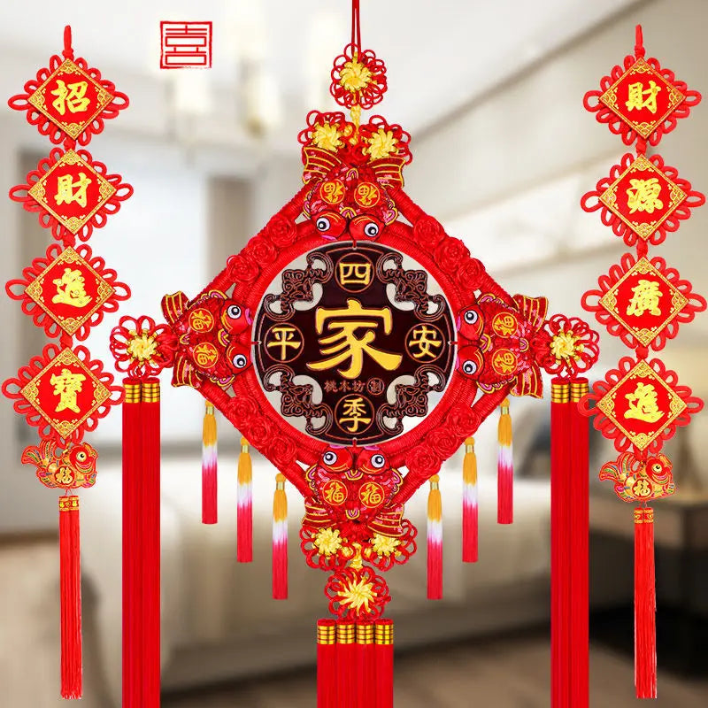 Ward Off Evil Spirits Peach Wood Blessing Chinese Knot Pendant Couplet Living Room Porch Wall Decoration Home Hanging Decor