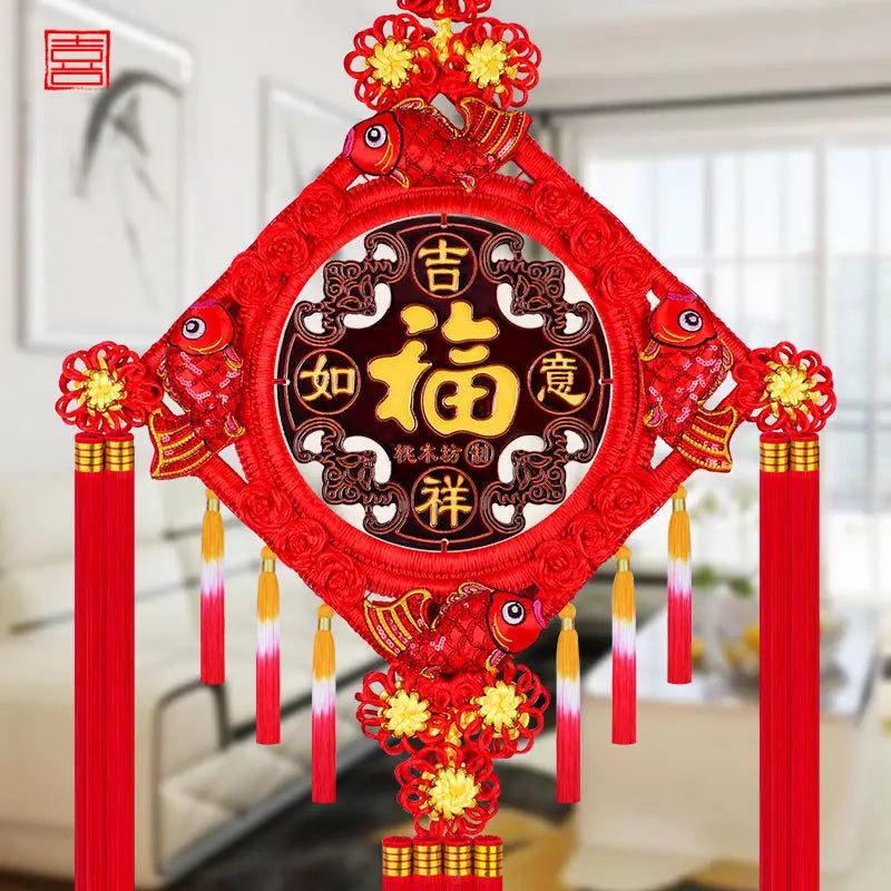 Ward Off Evil Spirits Peach Wood Blessing Chinese Knot Pendant Couplet Living Room Porch Wall Decoration Home Hanging Decor