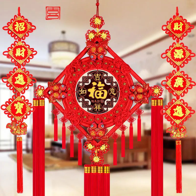 Ward Off Evil Spirits Peach Wood Blessing Chinese Knot Pendant Couplet Living Room Porch Wall Decoration Home Hanging Decor