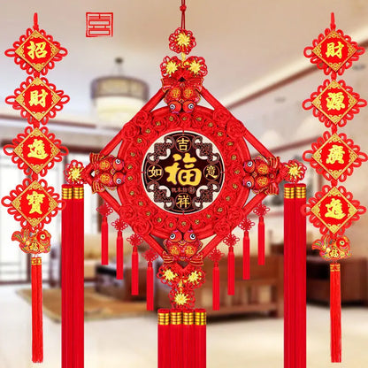 Ward Off Evil Spirits Peach Wood Blessing Chinese Knot Pendant Couplet Living Room Porch Wall Decoration Home Hanging Decor