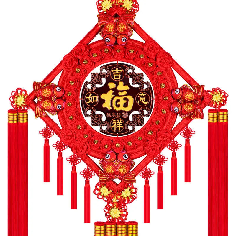 Ward Off Evil Spirits Peach Wood Blessing Chinese Knot Pendant Couplet Living Room Porch Wall Decoration Home Hanging Decor