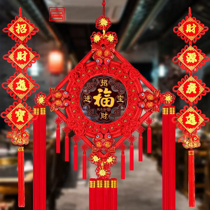 Ward Off Evil Spirits Peach Wood Blessing Chinese Knot Pendant Couplet Living Room Porch Wall Decoration Home Hanging Decor