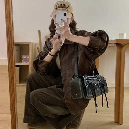 Wasteland Style Dark Versatile Pleated Drawstring Handbag 2024 Autumn and Winter New Single Shoulder Crossbody Women's Bag