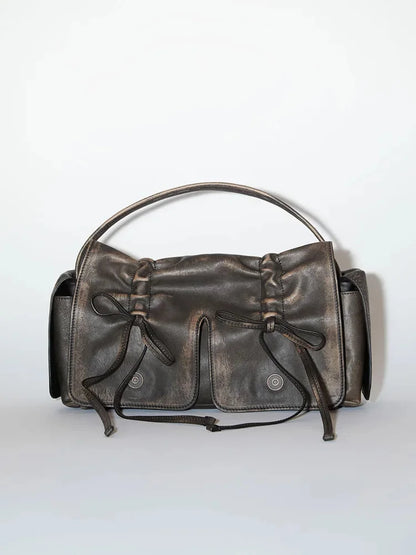 Wasteland Style Dark Versatile Pleated Drawstring Handbag 2024 Autumn and Winter New Single Shoulder Crossbody Women's Bag