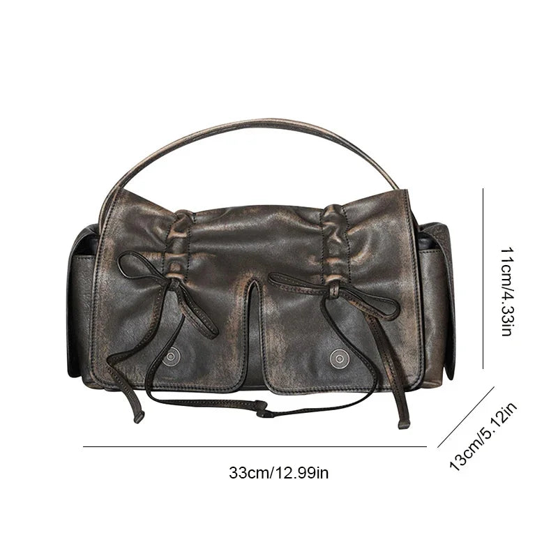 Wasteland Style Dark Versatile Pleated Drawstring Handbag 2024 Autumn and Winter New Single Shoulder Crossbody Women's Bag