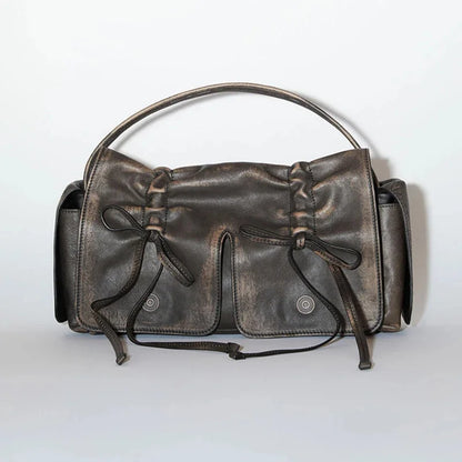 Wasteland Style Dark Versatile Pleated Drawstring Handbag 2024 Autumn and Winter New Single Shoulder Crossbody Women's Bag