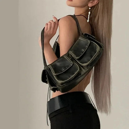 Wasteland Style Shoulder Niche Design 2024 Retro Versatile Rub Color Handbag Multi-pocket Armpit Y2K Women's Bag