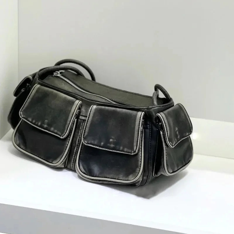 Wasteland Style Shoulder Niche Design 2024 Retro Versatile Rub Color Handbag Multi-pocket Armpit Y2K Women's Bag