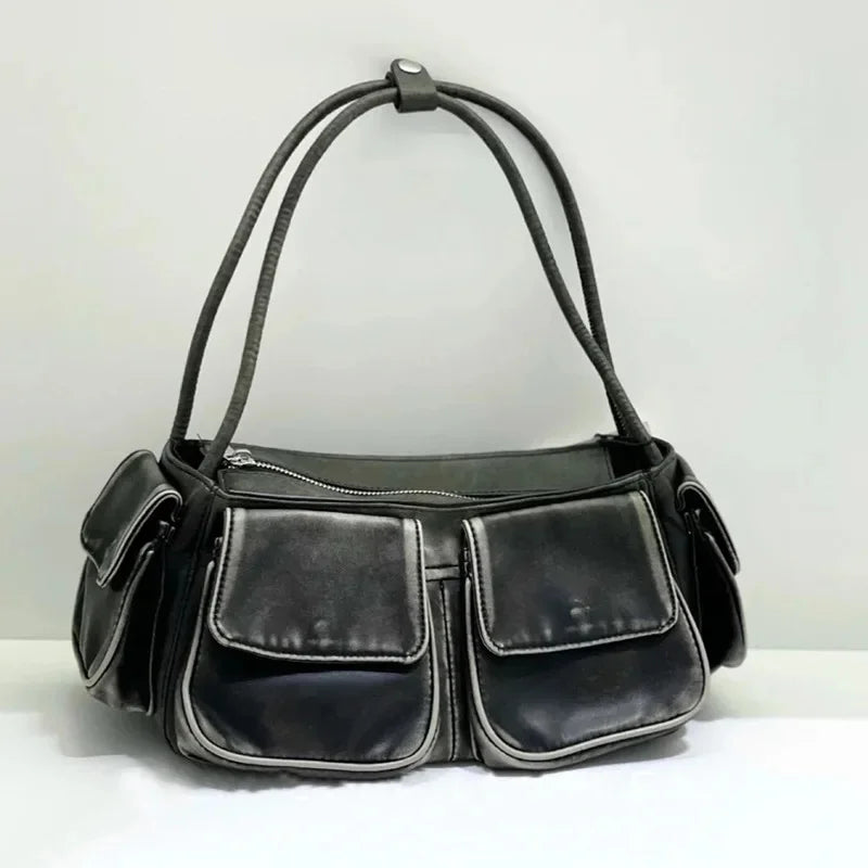 Wasteland Style Shoulder Niche Design 2024 Retro Versatile Rub Color Handbag Multi-pocket Armpit Y2K Women's Bag