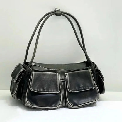 Wasteland Style Shoulder Niche Design 2024 Retro Versatile Rub Color Handbag Multi-pocket Armpit Y2K Women's Bag