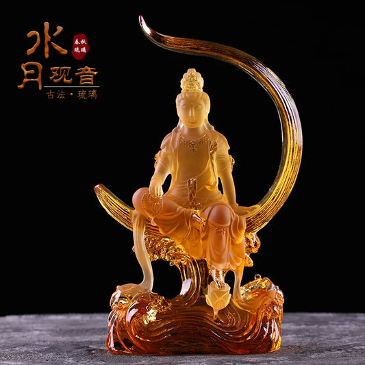 Water Moon Guanyin Colored glaze Bodhisattva Buddha Statue Temple Buddha Hall Home Furnishing Home Decoration