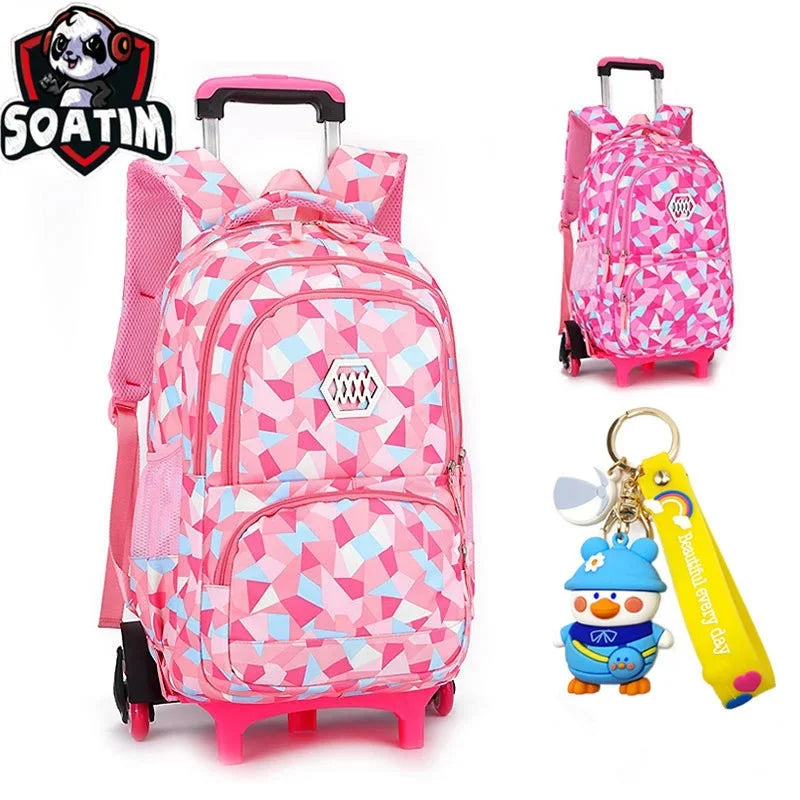 Waterproof Backpack With Wheel Removable Children School Bags For Girls Kids Trolley Student Detachable Backpacks