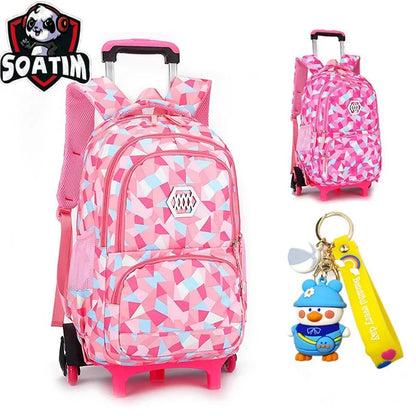 Waterproof Backpack With Wheel Removable Children School Bags For Girls Kids Trolley Student Detachable Backpacks