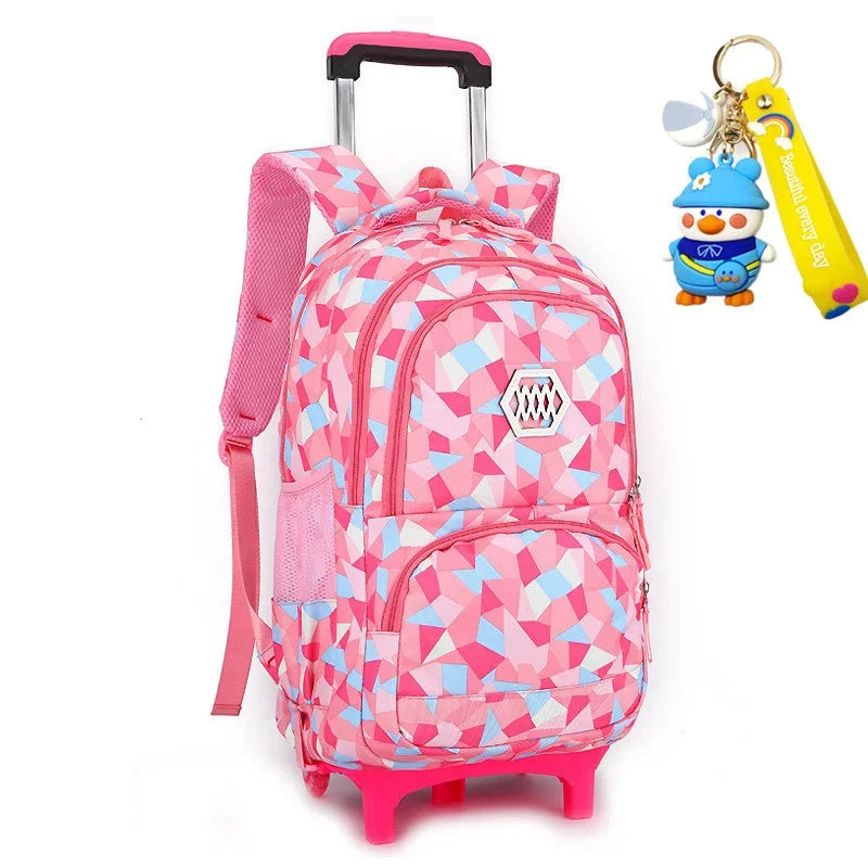 Waterproof Backpack With Wheel Removable Children School Bags For Girls Kids Trolley Student Detachable Backpacks