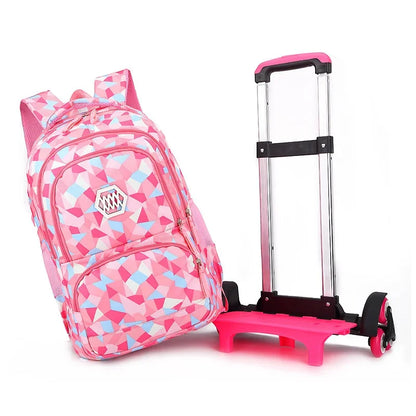 Waterproof Backpack With Wheel Removable Children School Bags For Girls Kids Trolley Student Detachable Backpacks