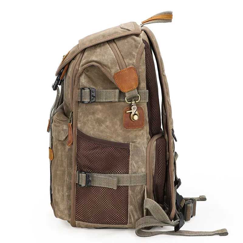 Waterproof Batik Canvas+Crazy Horse Leather Camera Bags Outdoor Photography DSLR/SLR Backpack Fotocamera SLR Bag for Nikon Canon