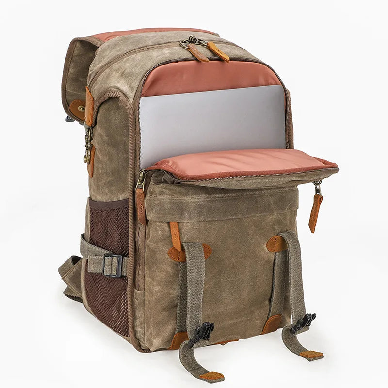 Waterproof Batik Canvas+Crazy Horse Leather Camera Bags Outdoor Photography DSLR/SLR Backpack Fotocamera SLR Bag for Nikon Canon