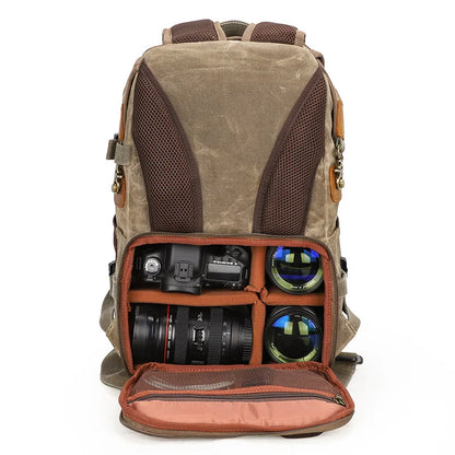 Waterproof Batik Canvas+Crazy Horse Leather Camera Bags Outdoor Photography DSLR/SLR Backpack Fotocamera SLR Bag for Nikon Canon