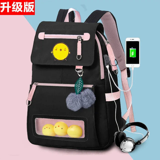 Waterproof Children School Bags for Girls USB School Backpacks With squirrel Kids Printing Schoolbag Kids Satchel Teens mochila