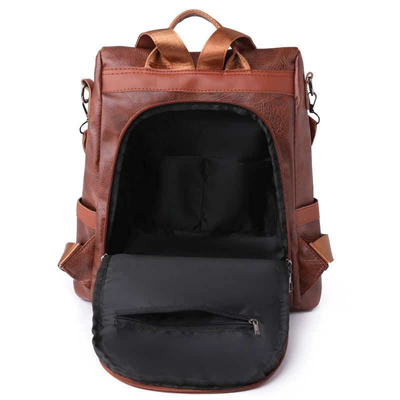 Waterproof Leather Women Backpack Fashion Anti-theft School Bag Multifunctional Female Large Capacity Travel Shoulder Handbag