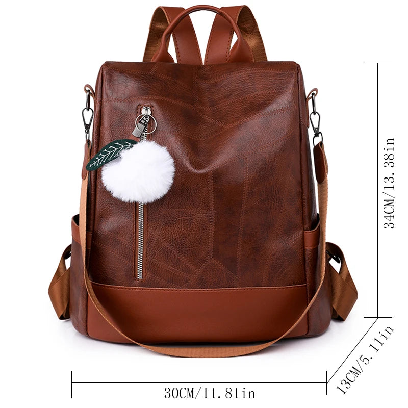 Waterproof Leather Women Backpack Fashion Anti-theft School Bag Multifunctional Female Large Capacity Travel Shoulder Handbag