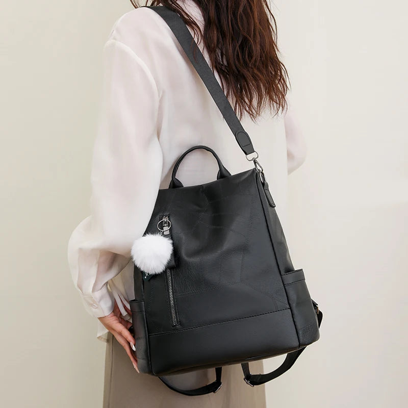 Waterproof Leather Women Backpack Fashion Anti-theft School Bag Multifunctional Female Large Capacity Travel Shoulder Handbag