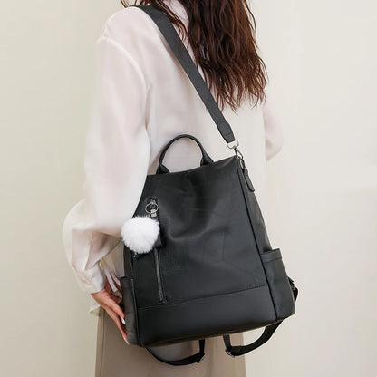 Waterproof Leather Women Backpack Fashion Anti-theft School Bag Multifunctional Female Large Capacity Travel Shoulder Handbag