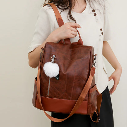 Waterproof Leather Women Backpack Fashion Anti-theft School Bag Multifunctional Female Large Capacity Travel Shoulder Handbag