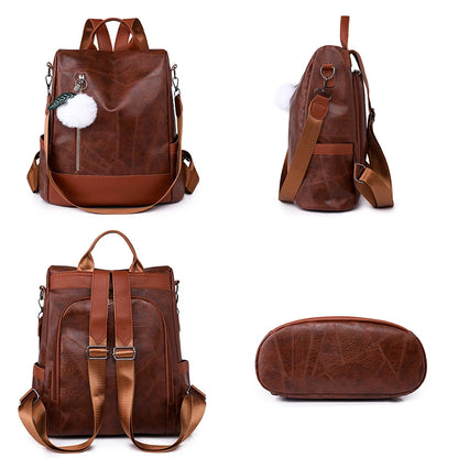 Waterproof Leather Women Backpack Fashion Anti-theft School Bag Multifunctional Female Large Capacity Travel Shoulder Handbag