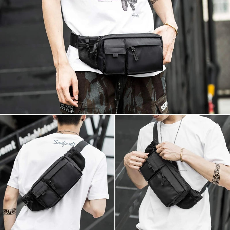 Waterproof Men Crossbody Bag Casual 7.9inch Multi-Layer Shoulder Bags Hip Hop Chest Bag Zipper Phone Tactical Waist Bag
