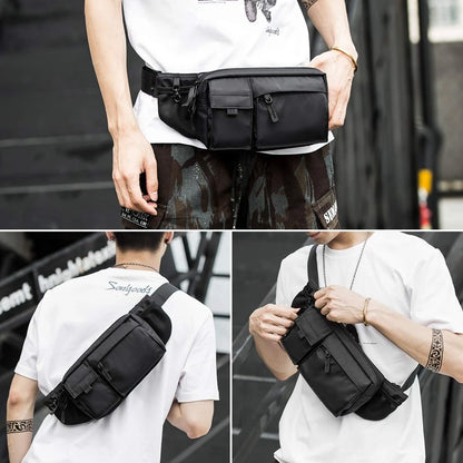 Waterproof Men Crossbody Bag Casual 7.9inch Multi-Layer Shoulder Bags Hip Hop Chest Bag Zipper Phone Tactical Waist Bag