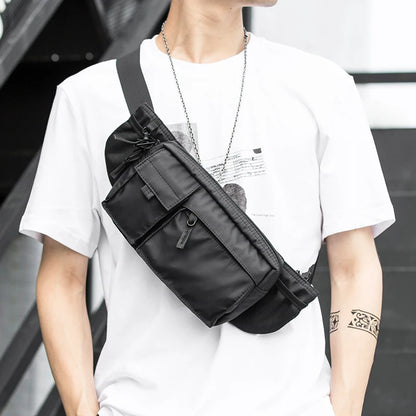 Waterproof Men Crossbody Bag Casual 7.9inch Multi-Layer Shoulder Bags Hip Hop Chest Bag Zipper Phone Tactical Waist Bag