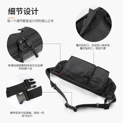 Waterproof Men Crossbody Bag Casual 7.9inch Multi-Layer Shoulder Bags Hip Hop Chest Bag Zipper Phone Tactical Waist Bag