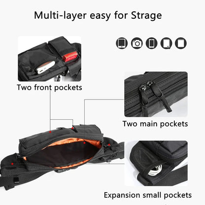 Waterproof Men Crossbody Bag Casual 7.9inch Multi-Layer Shoulder Bags Hip Hop Chest Bag Zipper Phone Tactical Waist Bag