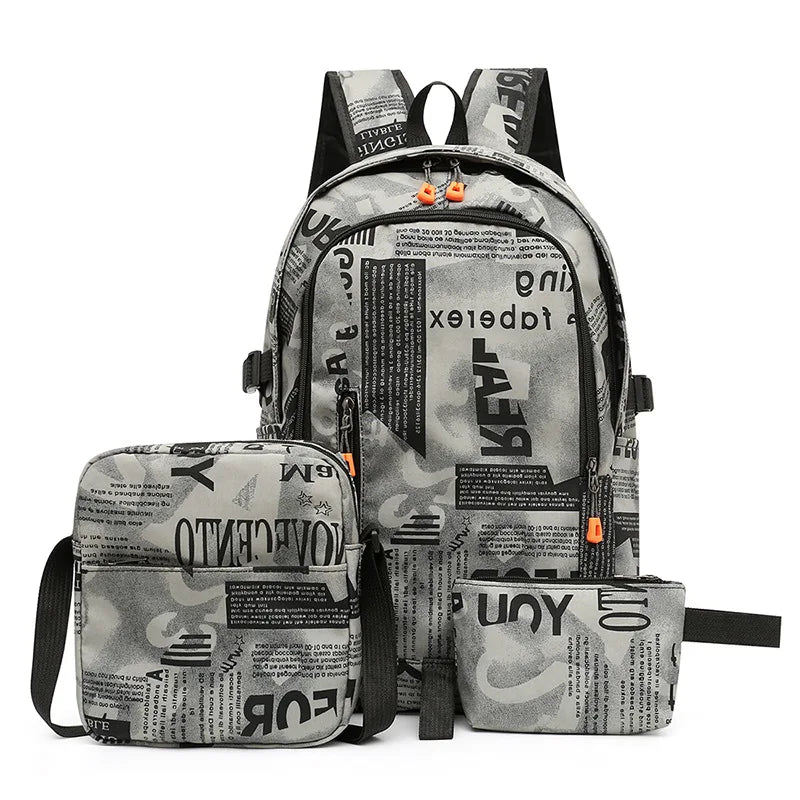 Waterproof Men's Backpack set School Bags teenager boys Schoolbag laptop Book Bags Middle School travel Student School backpack