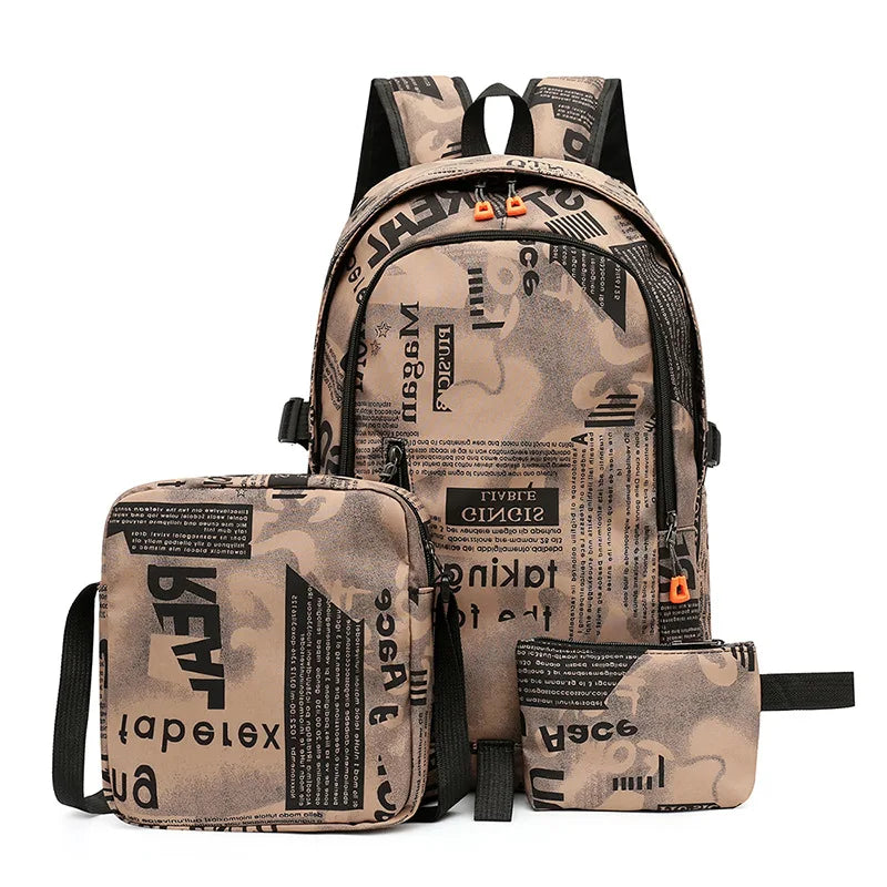 Waterproof Men's Backpack set School Bags teenager boys Schoolbag laptop Book Bags Middle School travel Student School backpack